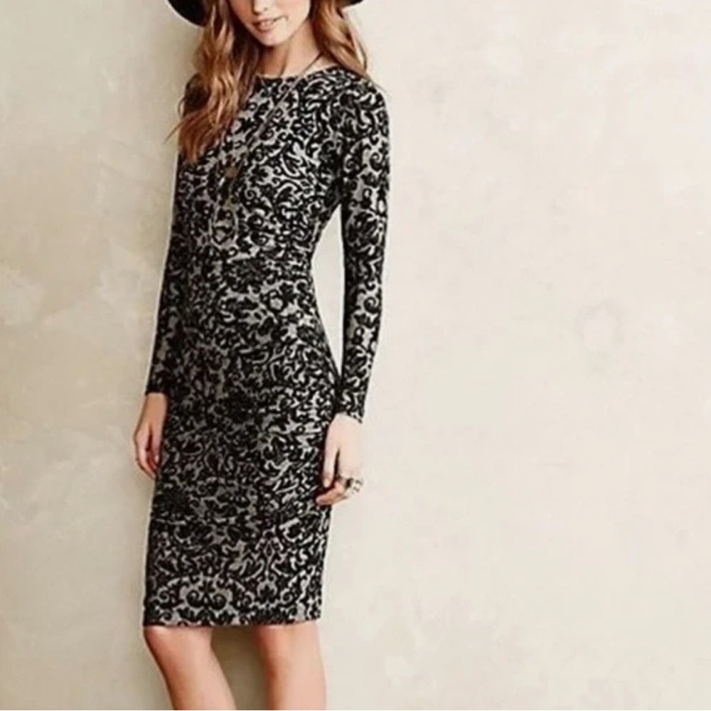 REDUCED- PERFECT 4 HOLIDAY PARTY Black/Gray LngSlv Bodycon Dress (Anthropologie)